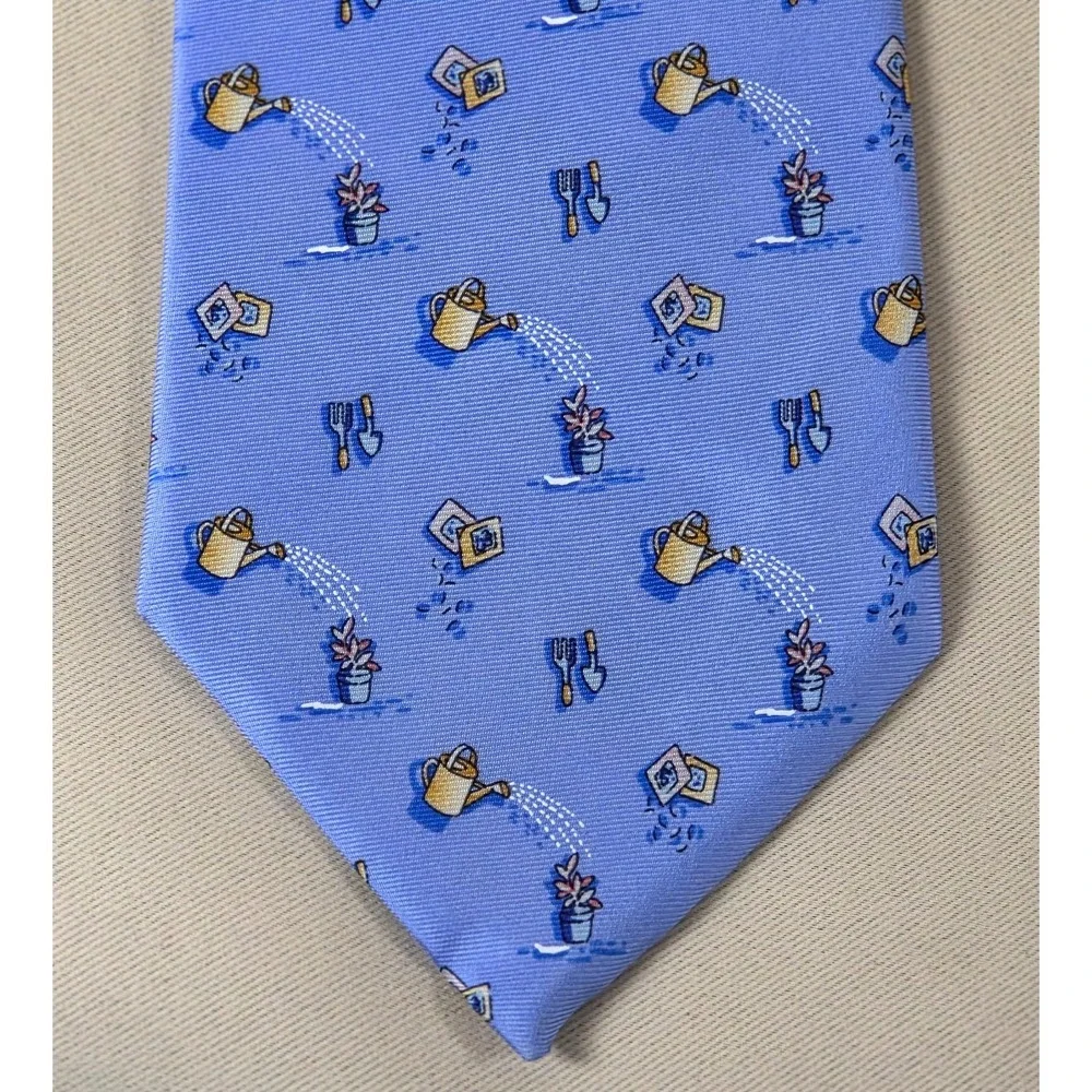 Paul Verlaine Paris Silk Tie Sky Blue Gardening Motif Spain‎ Mens Necktie